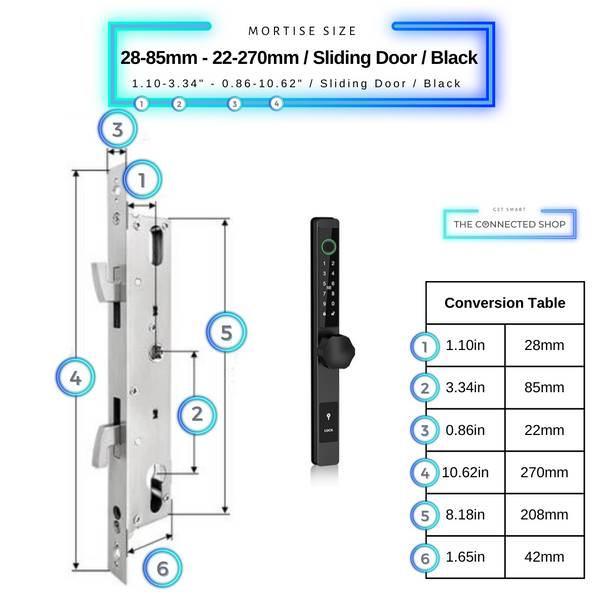 Smart Door Lock Thin - 28-85mm (22x270mm) Sliding Door - Black - No WiFi Gateway