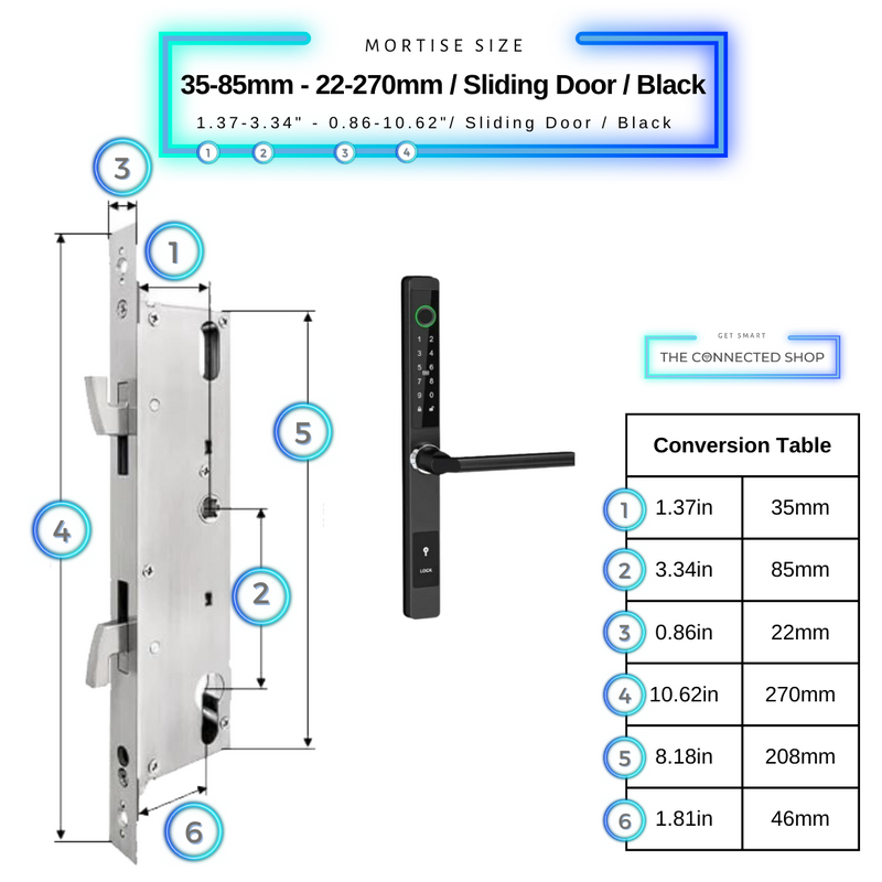 Sliding Door Smart Door Lock - 35-85mm (22x270mm) Sliding Door - Black - No WiFi Gateway