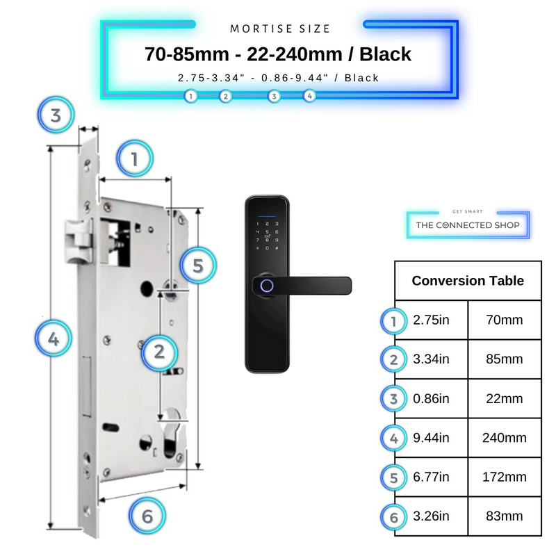 Smart Door Lock - 70-85mm (22x240mm) - Black -