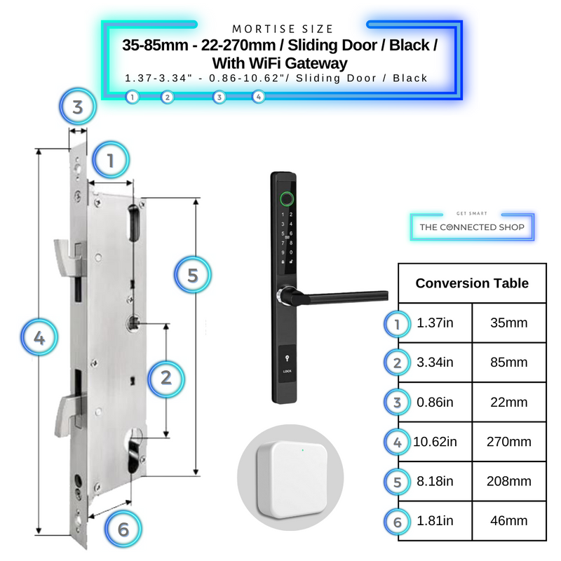 Smart Door Lock Sleek Black 3585 270mm sliding door wifi gateway