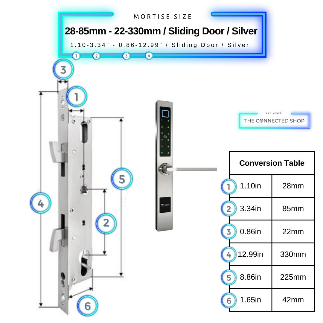 Smart Door Lock Sleek Silver 2885 330mm sliding door