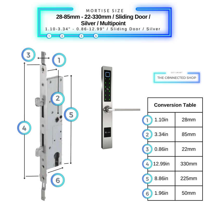 Smart Door Lock Sleek Silver 2885 330mm sliding door multipoint