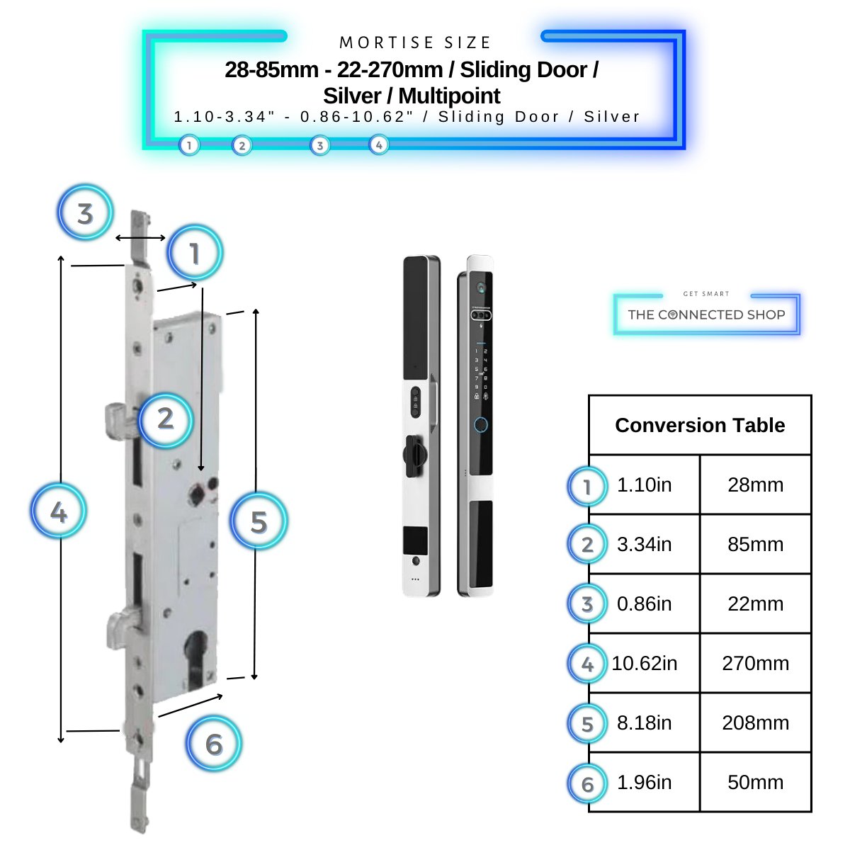 Auto Lock Smart Door Lock - Silver - 28-85mm (22x270mm) Sliding Door Multipoint -