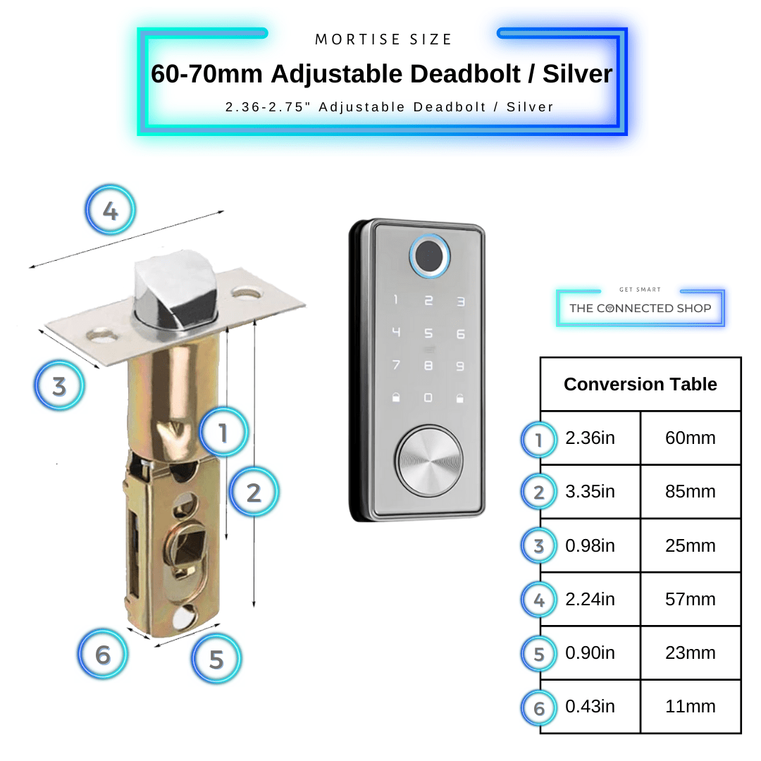 Deadbolt Smart Door Lock - Silver- 60-70 Adjustable Deadbolt