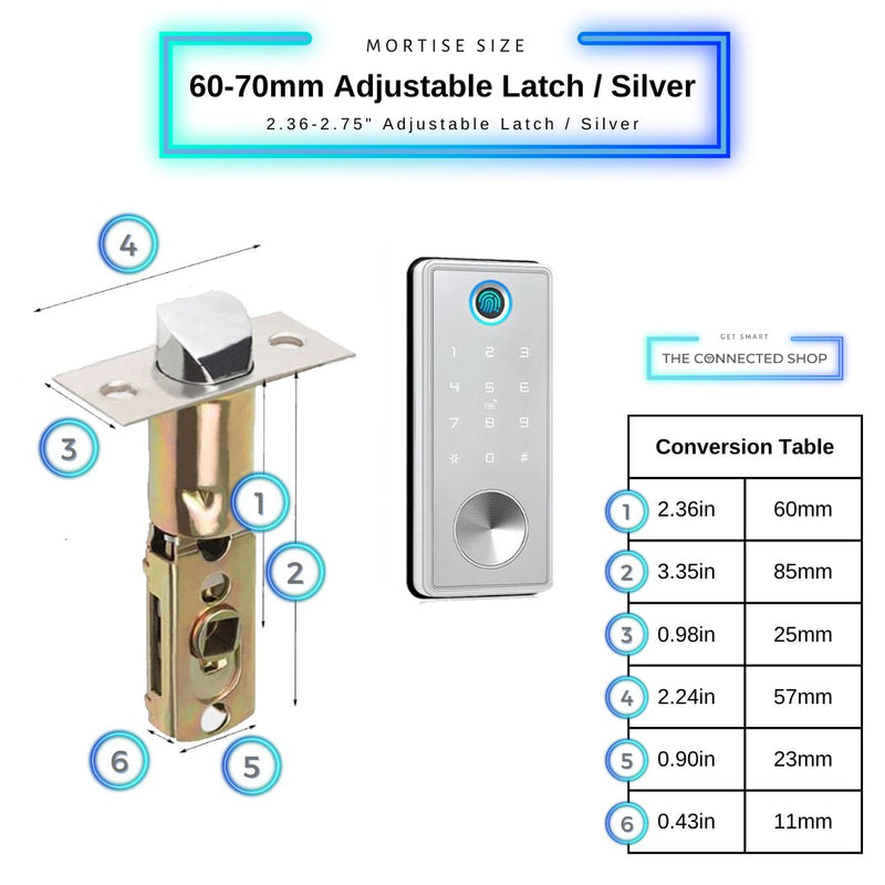 Deadbolt Smart Door Lock - Silver - 60-70 Adjustable Latch -