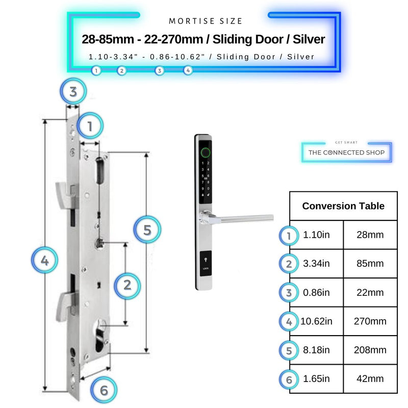 Sliding Door Smart Door Lock - 28-85mm (22x270mm) Sliding Door - Silver - No WiFi Gateway