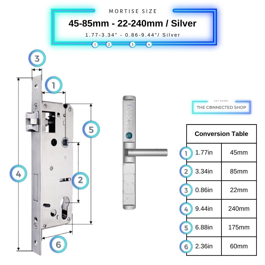 Swing Door Smart Lock - 45-85mm (22x240mm) - Silver - Without Gateway