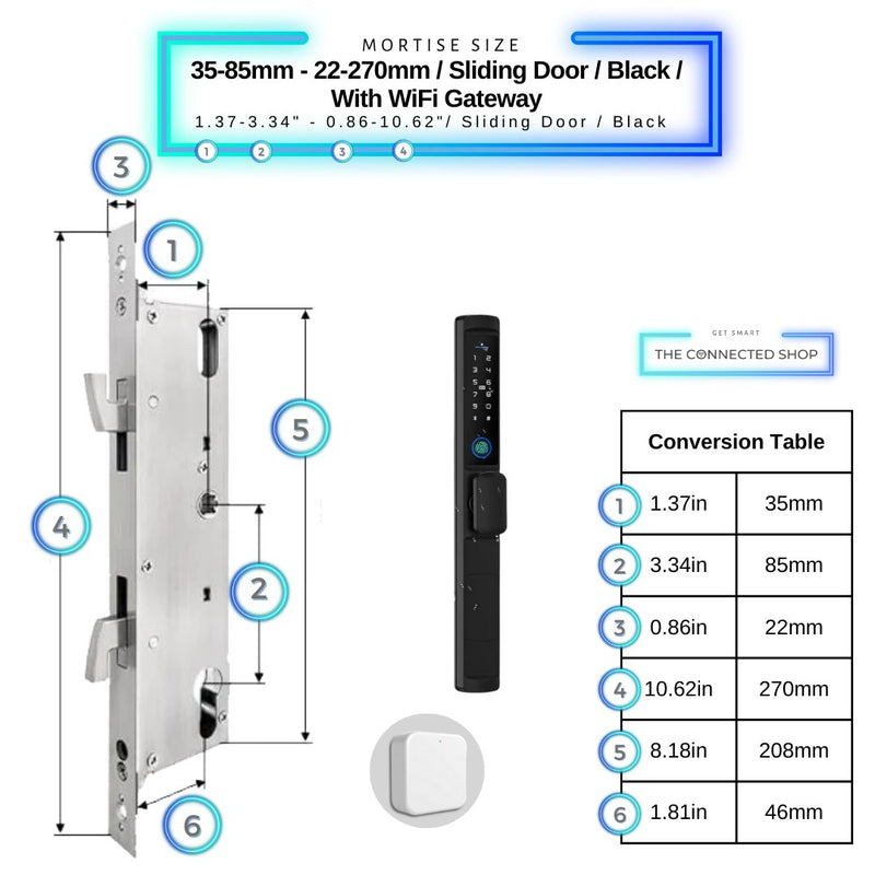 Sliding Door Smart Lock Knob - 35-85mm (22x270mm) Sliding Door - Black - With Gateway