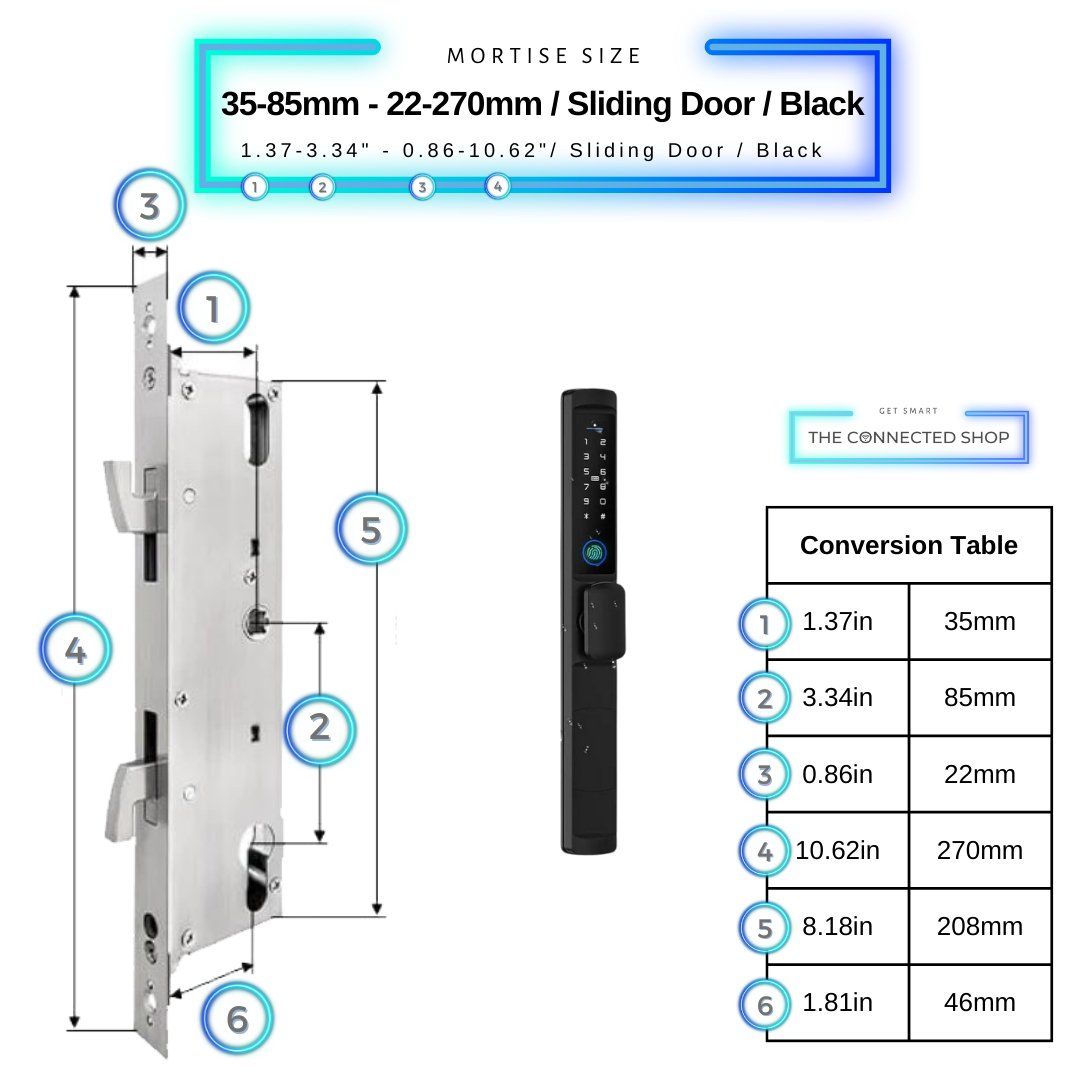 Sliding Door Smart Lock Knob - 35-85mm (22x270mm) Sliding Door - Black - Without Gateway