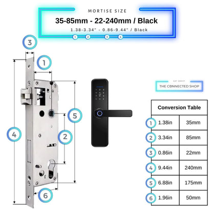 Smart Door Lock - 35-85mm (22x240mm) - Black -