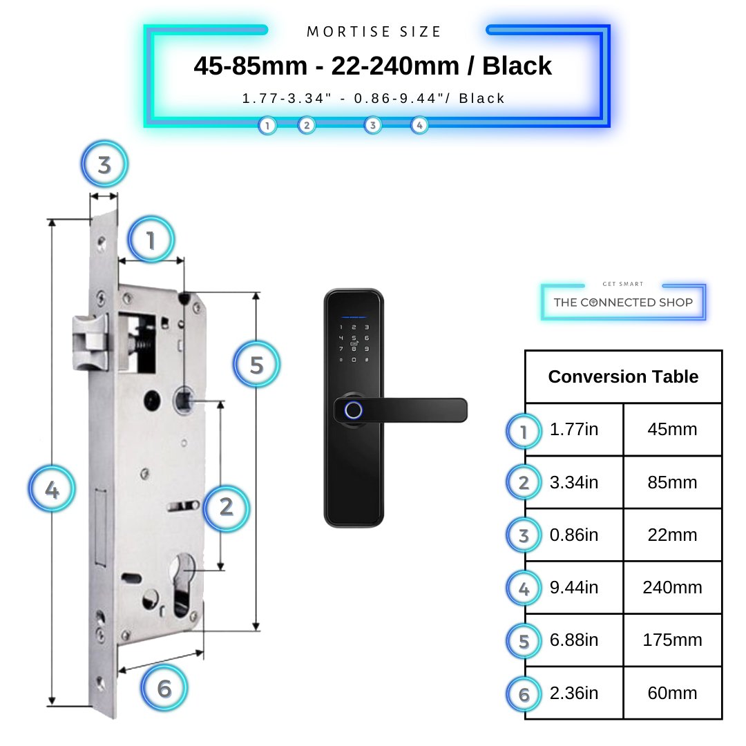 Smart Door Lock - 45-85mm (22x240mm) - Black -