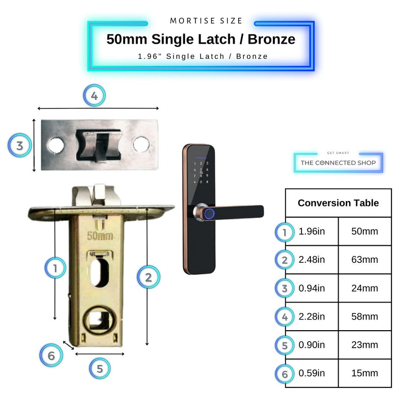 Smart Door Lock - 50mm Single Latch - Bronze -