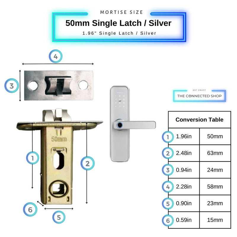 Smart Door Lock - 50mm Single Latch - Silver -