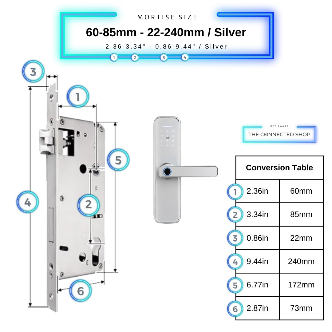 Smart Door Lock - 60-85mm (22x240mm) - Silver -