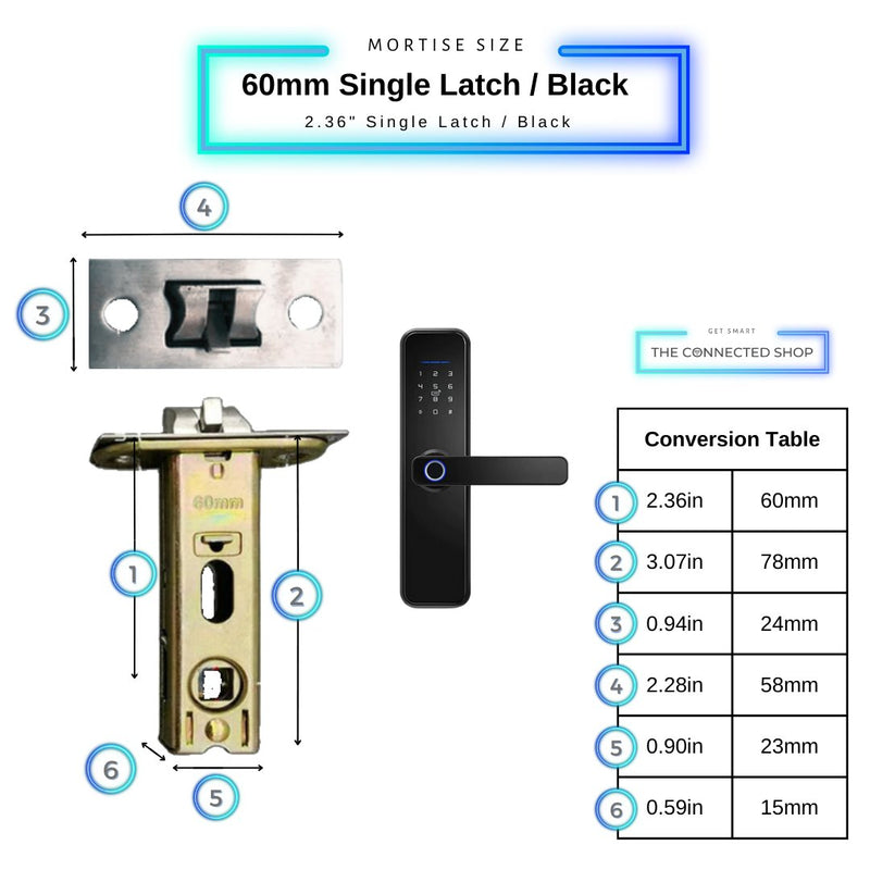 Smart Door Lock - 60mm Single Latch - Black -