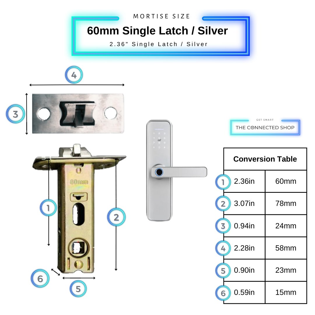 Smart Door Lock - 60mm Single Latch - Silver -