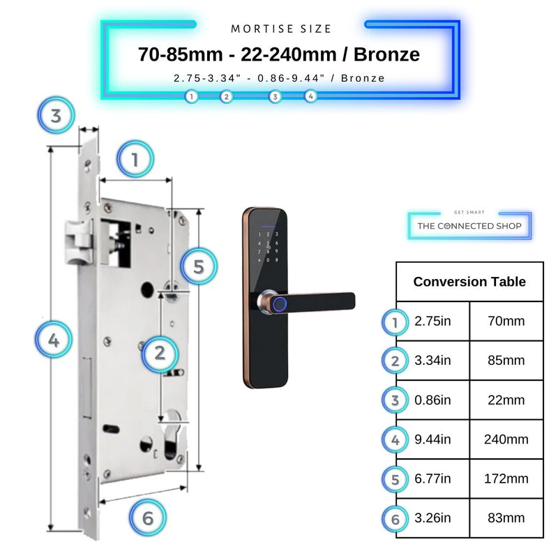 Smart Door Lock - 70-85mm (22x240mm) - Bronze -