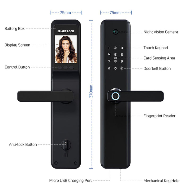 Smart Door Lock Camera - Black - No Mortise -