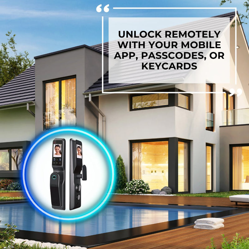 Smart Door Lock Face Recognition Dual Screen - Black - 60-68mm (24x240mm) -