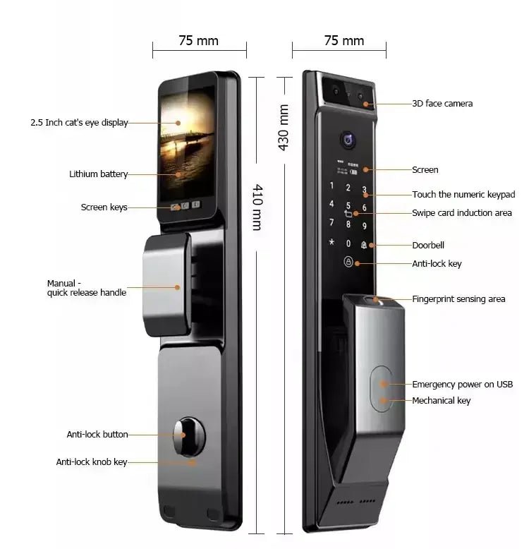 Smart Door Lock Face Recognition Plus - Gold - No Mortise -