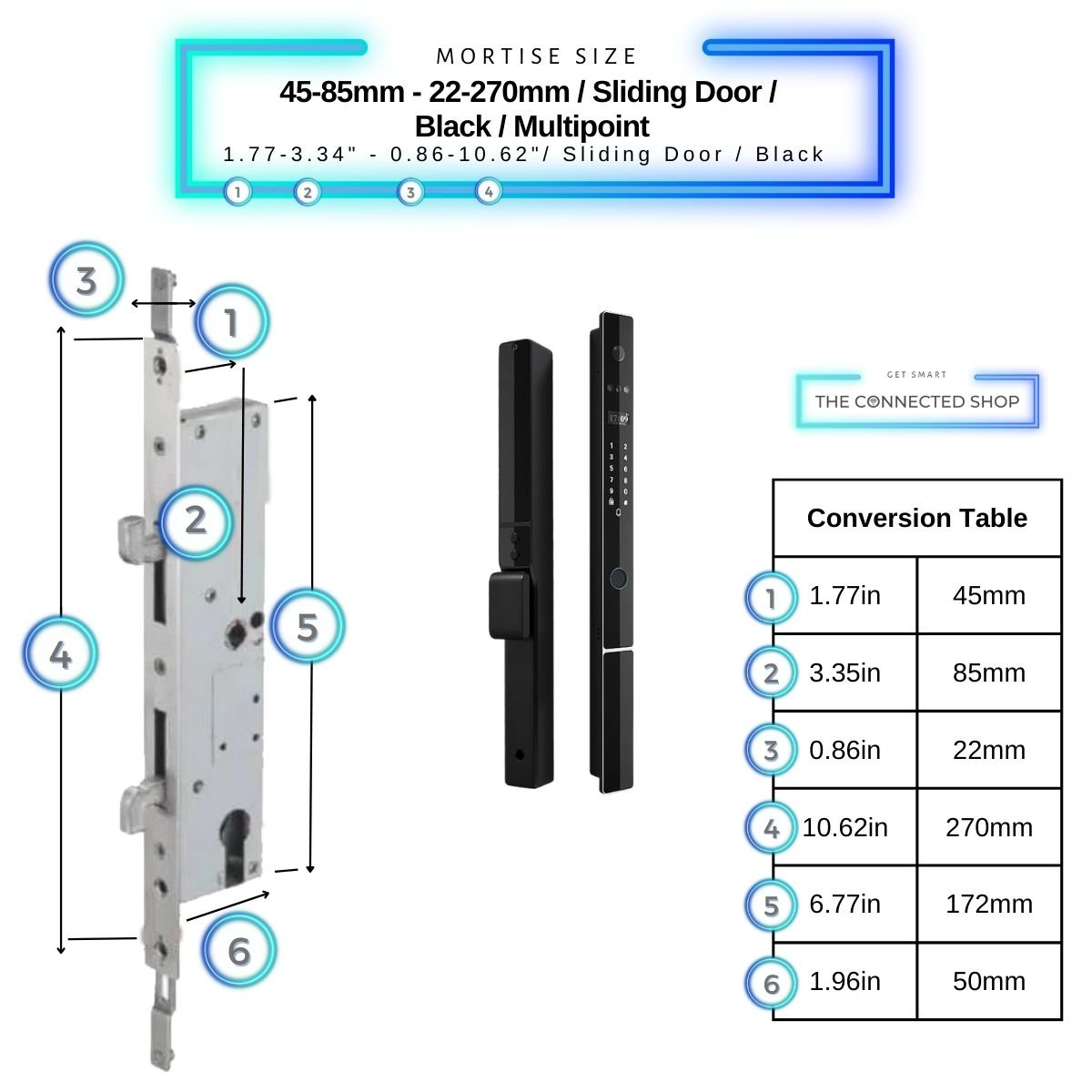 Smart Door Lock Next Gen Plus - Black - 45-85mm (22x270mm) Sliding Door Multipoint