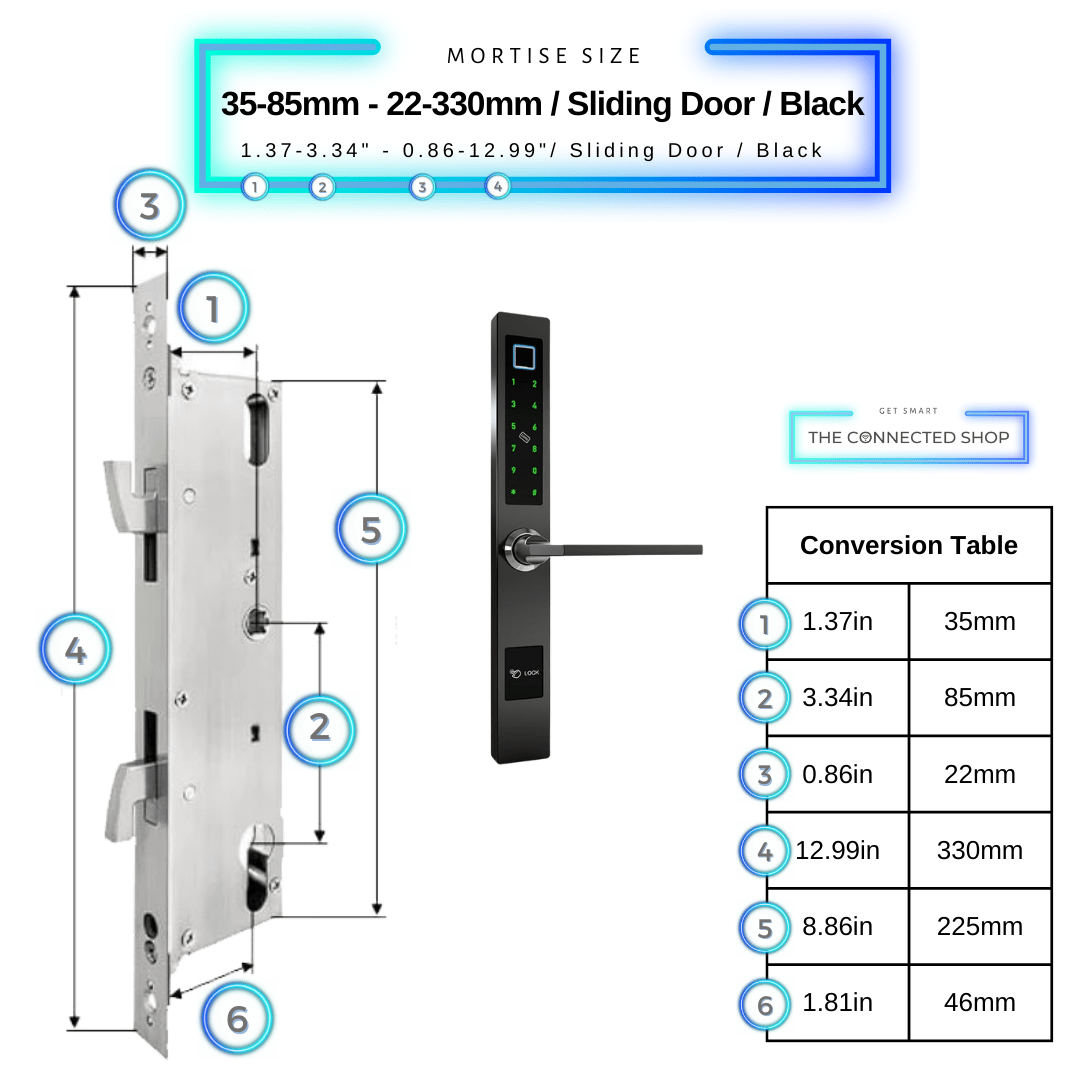 Smart Door Lock Sleek - Black - 35-85m (22x330mm) Sliding Door