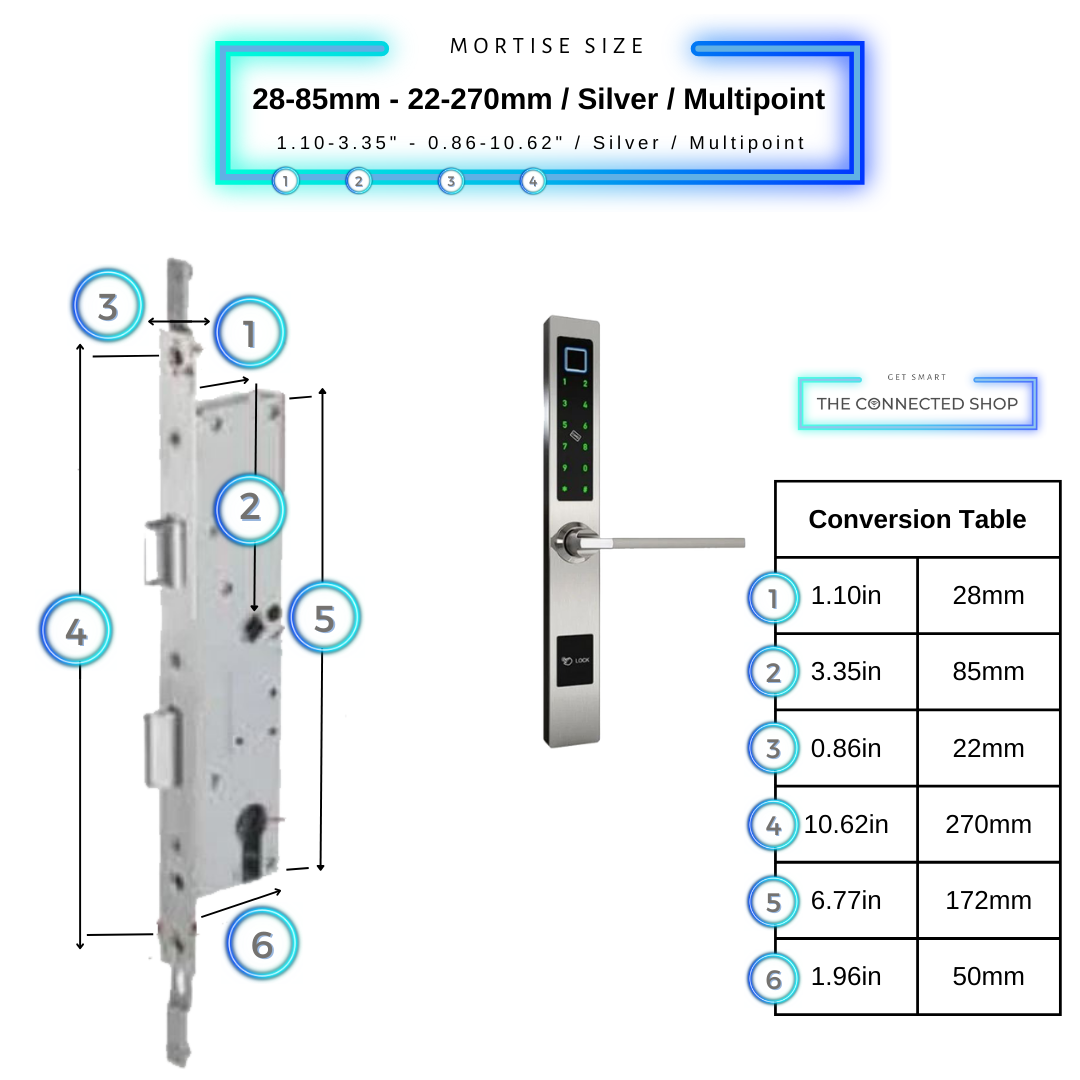 Smart Door Lock Sleek - Silver - 28-85mm (22x270mm) Multipoint