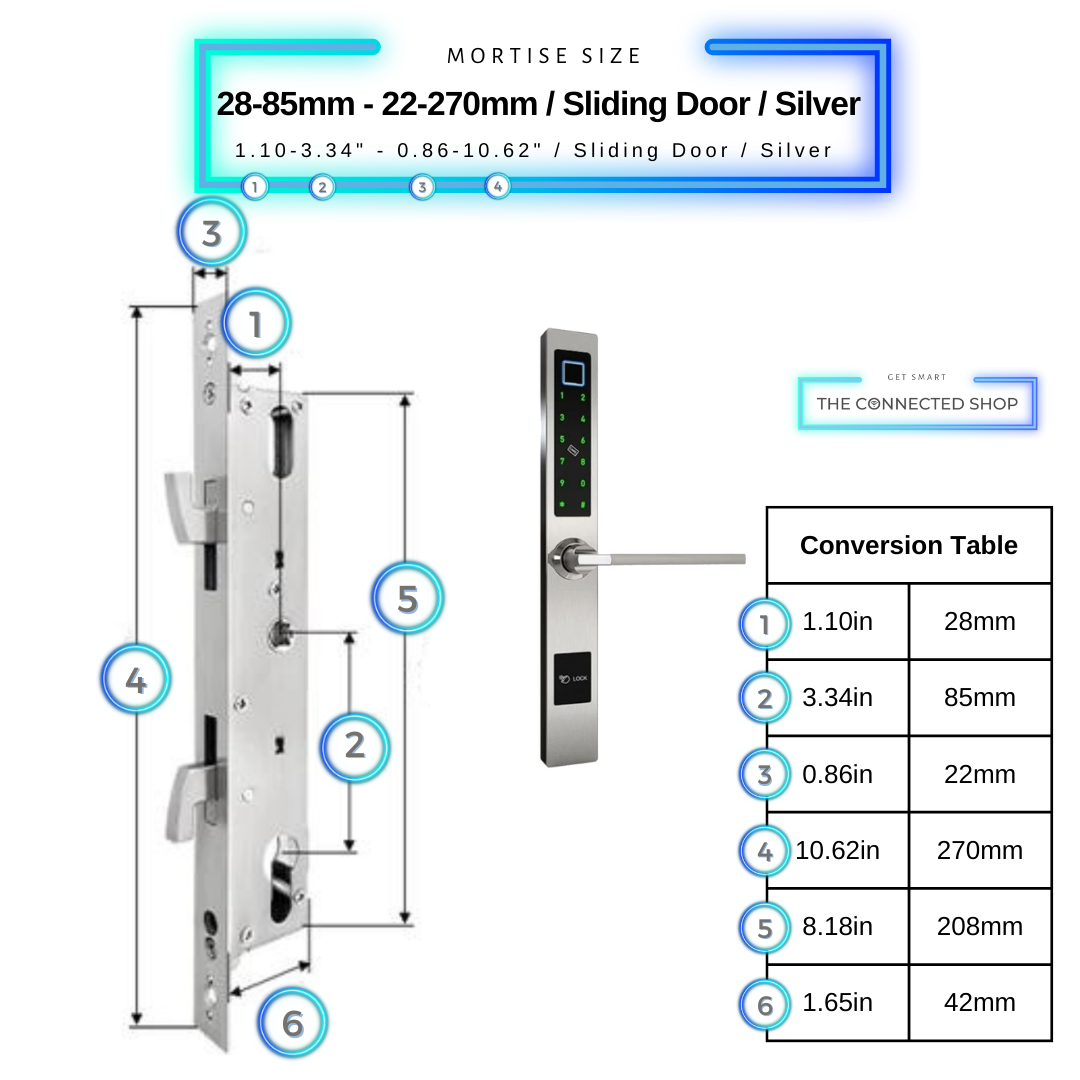 Smart Door Lock Sleek - Silver - 28-85mm (22x270mm) Sliding Door