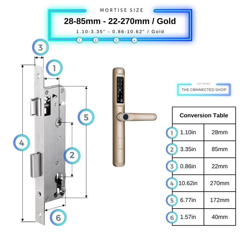 Smart Door Lock Slim - 28-85mm (22x270mm) - Gold -