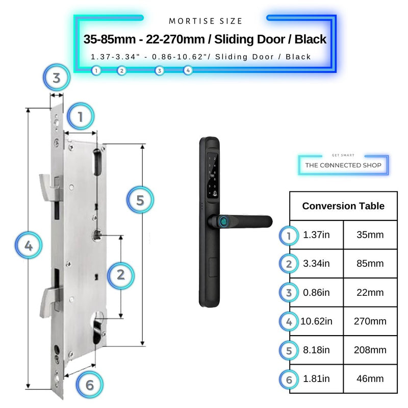 Smart Door Lock Slim - 35-85mm (22x270mm) Sliding Door - Black -