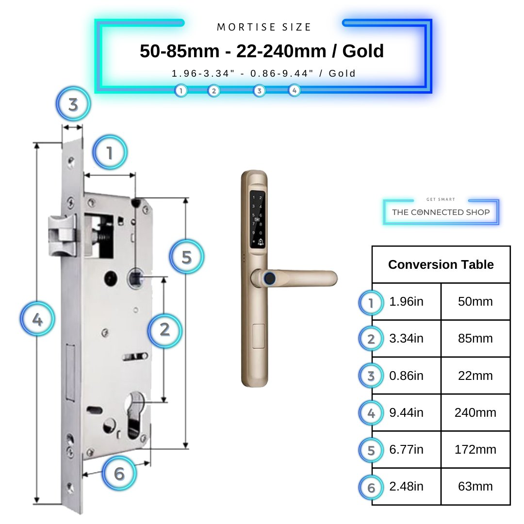 Smart Door Lock Slim - 50-85mm (22x240mm) - Gold -