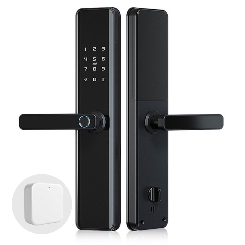 Smart Door Lock Thick - No Mortise - Black - With WiFi Gateway