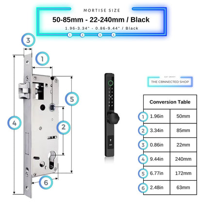 Smart Door Lock Thin - 50-85mm (22x240mm) - Black - No WiFi Gateway