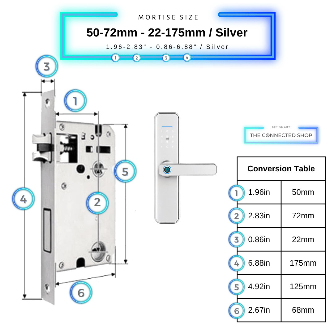 Smart Door Lock XL - 50-72mm (22x175mm) - Silver
