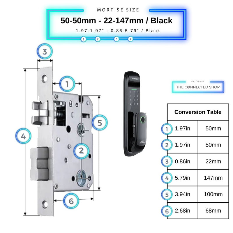 Smart Pad Door Lock XL - Black - 50-50mm (22x147mm) -