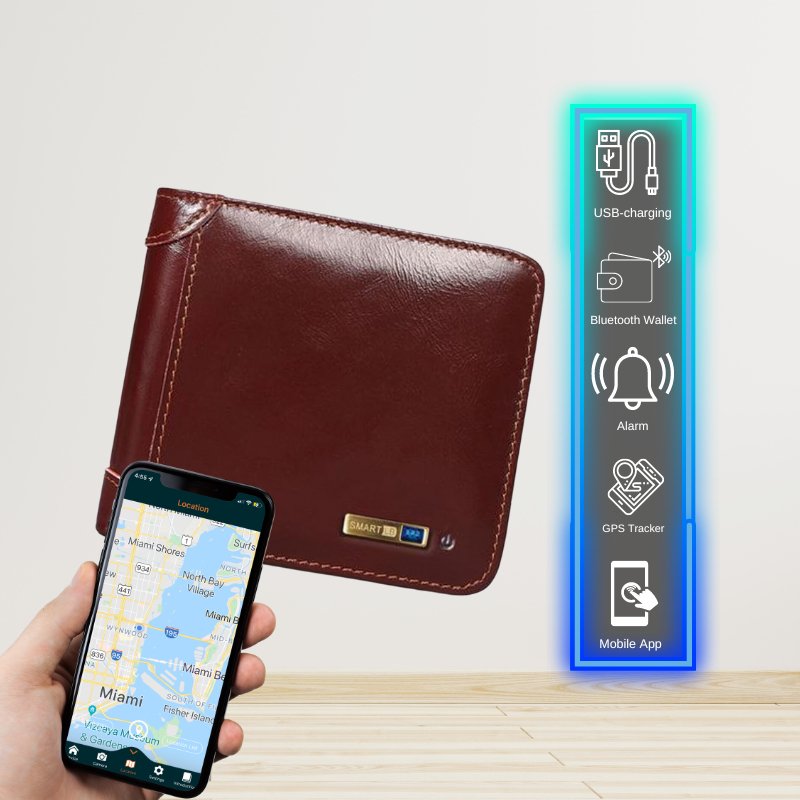 Smart Wallet Vintage Bluetooth Tracker - Brown - -