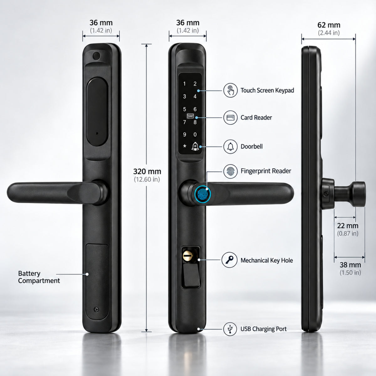 smart door lock slim measurements