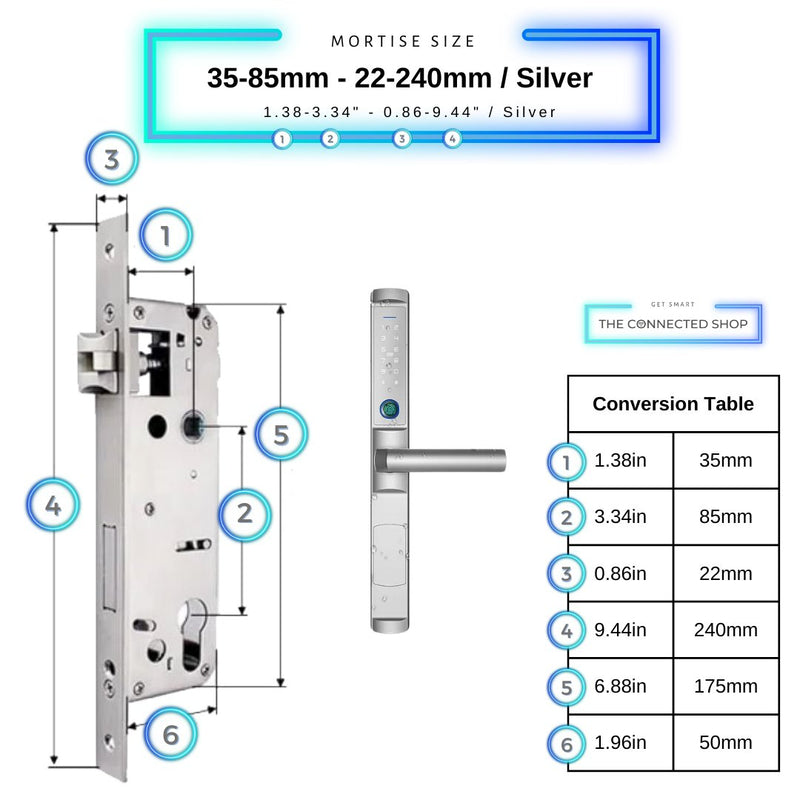 Swing Door Smart Lock - 35-85mm (22x240mm) - Silver - Without Gateway