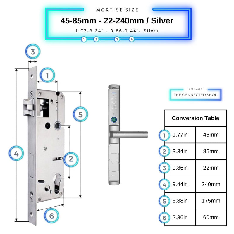 Swing Door Smart Lock - 45-85mm (22x240mm) - Silver - Without Gateway