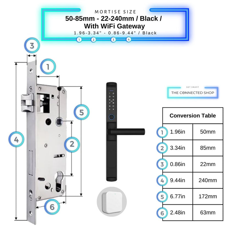 Swing Door Smart Lock - 50-85mm (22x240mm) - Black - With Gateway