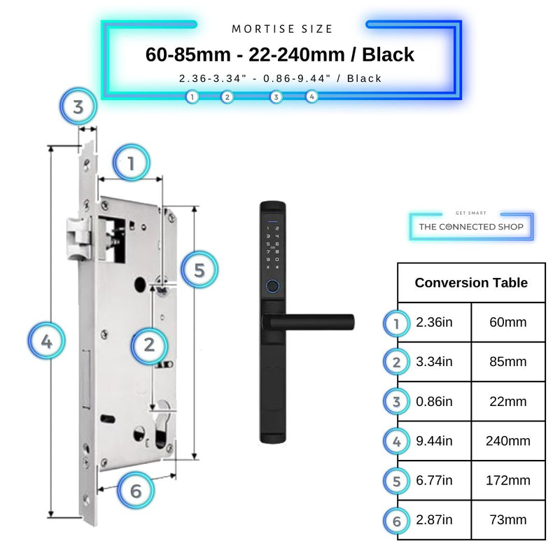 Swing Door Smart Lock - 60-85mm (22x240mm) - Black - Without Gateway