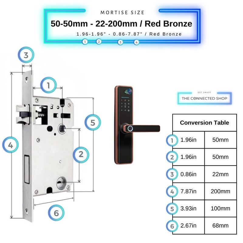 Universal Smart Door Lock Camera - 50-50mm (22x200mm) - Red Bronze -