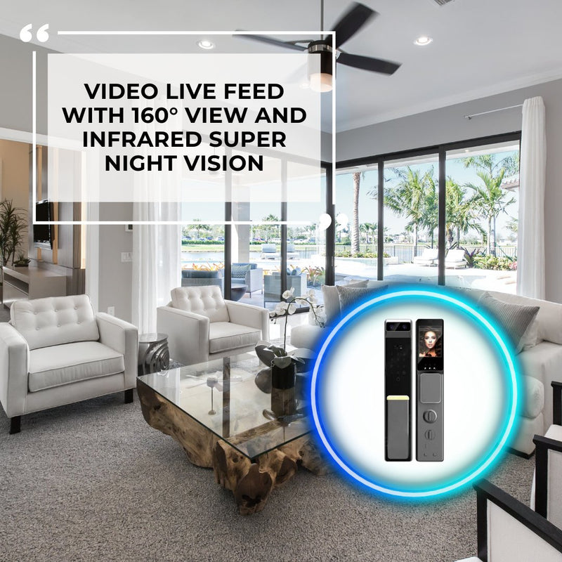 Video Smart Door Lock - Black - No Mortise - No WiFi Gateway